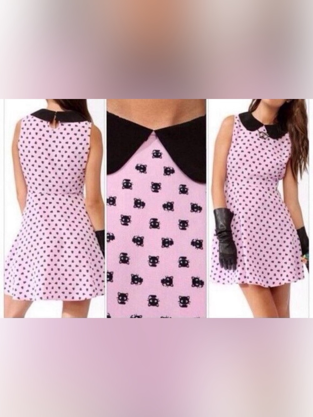 Forever 21 x Hello Kitty Chococat Pink Sleeveless Dress Black Collar Cat Print